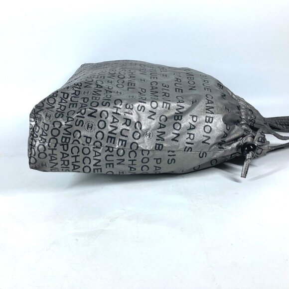 CHANEL logo Unlimited Drawstring Tote bag Shoulder Bag Nylon Silver/Black - Picture 10 of 16